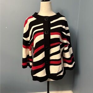 Chico's Bold Striped Cardigan - Black, Red, White